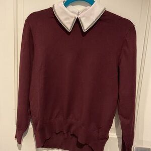 Ted Baker Men's Maroon Crewneck Sweater with White Contrast Collar